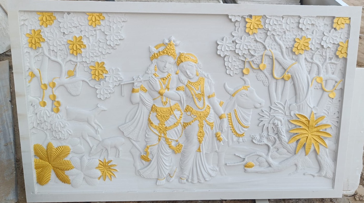 Radhakrishna white stone wall mural